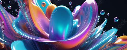 3d image of fluid abstract floating objects with holographic colors