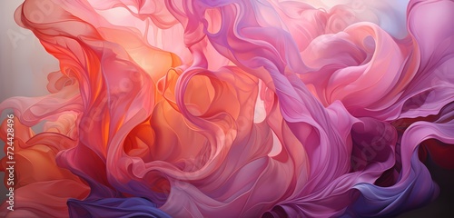 Dynamic abstract shapes in radiant hues, colliding and blending seamlessly on a mesmerizing pink canvas, forming a vivacious spectacle in HD