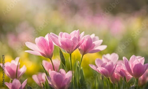 Sunny spring field: Vibrant flowers under the sun
