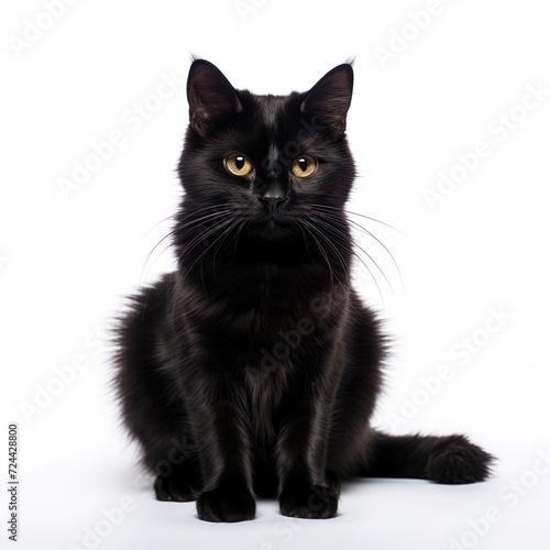 black cat on a white background, isolated background, cat, kitten, studio light, clip-art, close-up scene