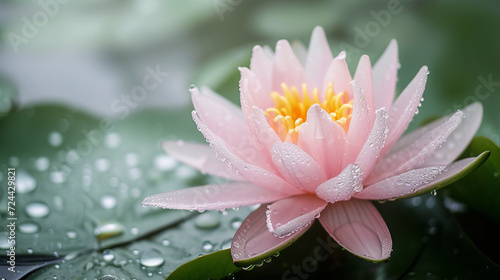 Beautiful water lily in rain with peach fuzz color tones, free copy space photo