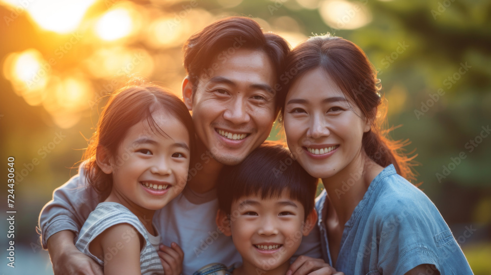 Happy Family Enjoying Golden Hour Outdoors. Happy Family Enjoying Golden Hour Outdoors.
