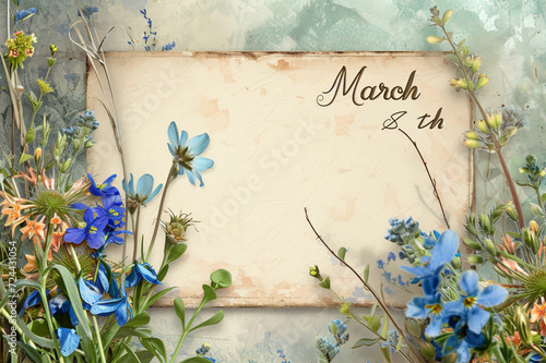 Timeless Beauty: Website Background or March 8 Timeless Beauty: Website Background or March 8 Postcard for Women's Day Featuring Wild flowers on a Light Aged Paper Background. Space for Your Text