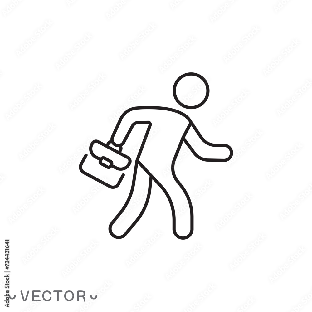 man goes to work, employee going to work, thin line employee going to work icon isolated on white background. Editable stroke eps 10 vector illustration man goes to work, employee going to work, thin line employee going to work icon isolated on white background. Editable stroke eps 10 vector illustration