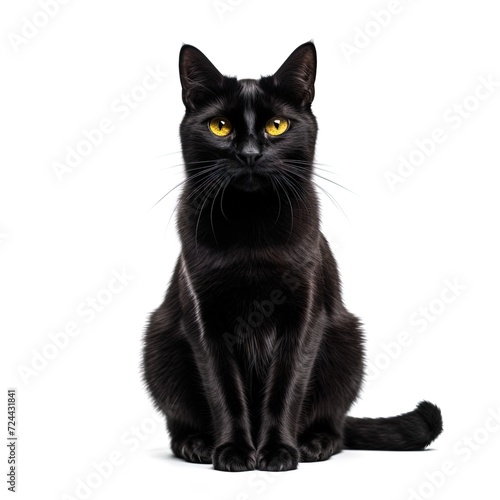 black cat on a white background, isolated background, cat, kitten, studio light, clip-art, close-up scene