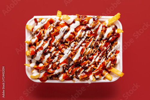 Halal snack pack on red background. 