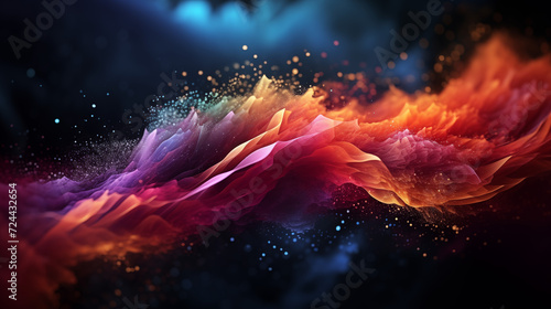 Abstract visual effects, colorful light and shadow and particles interwoven together to form a flowing, wave-like unreal scene, technology scene photo