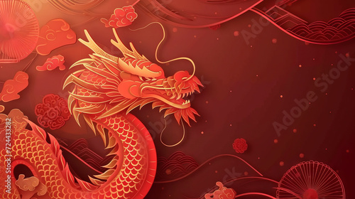 Year of the Dragon celebrated during Chinese New Year 2024 against a red backdrop