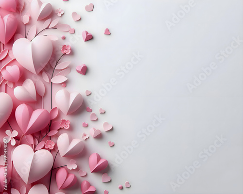 pink flower ornaments on light grey background  valentine greeting card concept