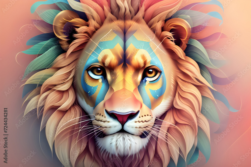 Lion animal abstract wallpaper in pastel colors 