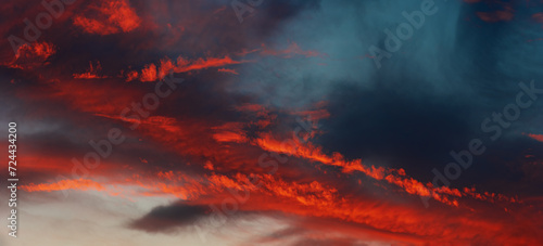 Dusk cloudscape panorama, colorful evening lcouds.