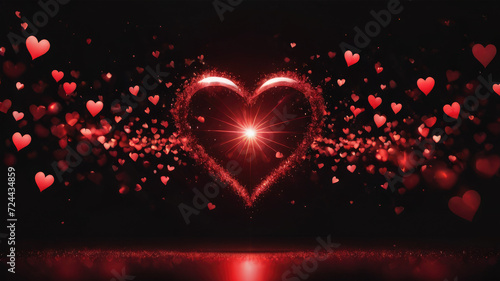 Heart background  Love hearts particles wallpaper  Wedding hearts particles background  Valentine s day wallpaper  Glowing hearts  and lens flare light  Black overlays background