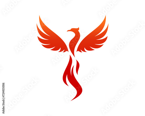 Flying phoenix with fire flame logo