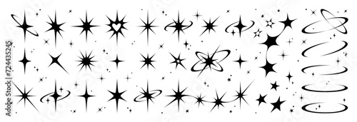 Y2k star sparkle bling abstract tattoo shapes. Simple minimal geometric signs in retro 2000s style. photo