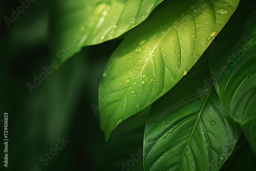 Close up green leave tropical forest plant
