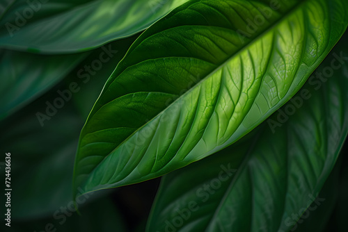 Close up green leave tropical forest plant
