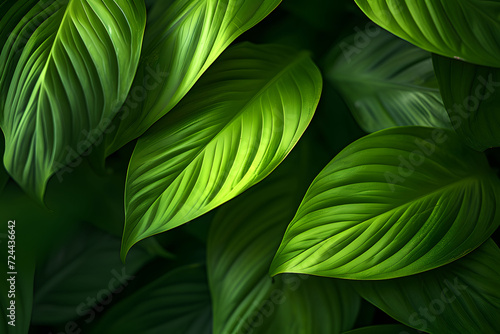 Close up green leave tropical forest plant