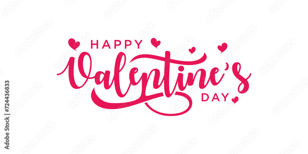 Happy Valentines Day typography poster with handwritten calligraphy text, isolated on white background.