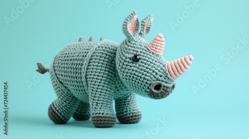 Crocheted rhinoceros toy vibrant backdrop, handcrafted and adorable, Ai Generated © Crazy Juke