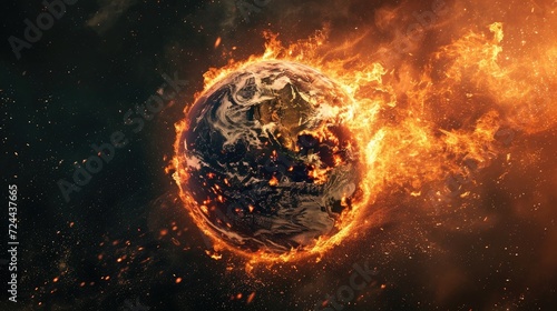 Planet Earth engulfed in flames, a catastrophic event unfolding. Ai Generated.