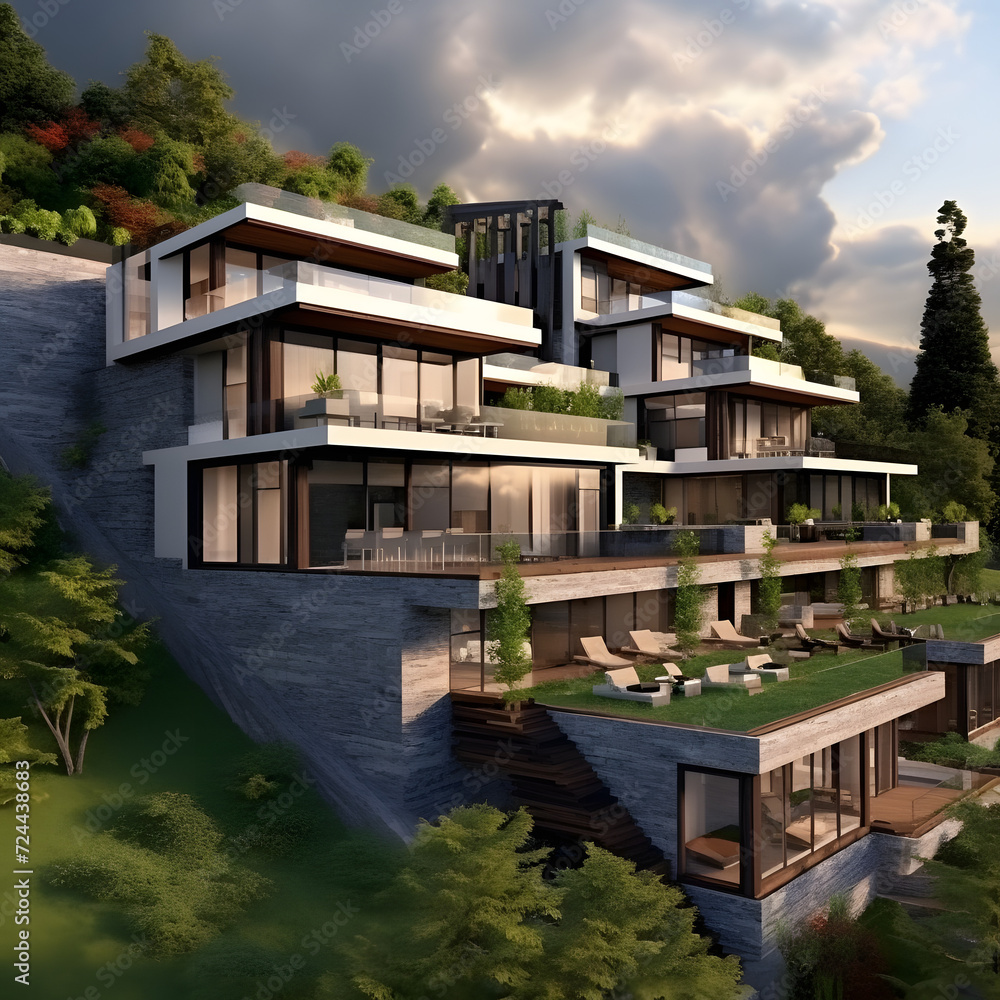 Obraz premium Luxury Mountainview Townhouses: A Serene Haven on the Slopes