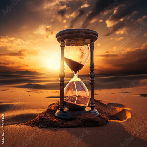 Time's Essence: Cinematic Hourglass Amidst Desert Sands