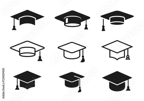 Graduation cap icon, mortarboard cap symbol design elements