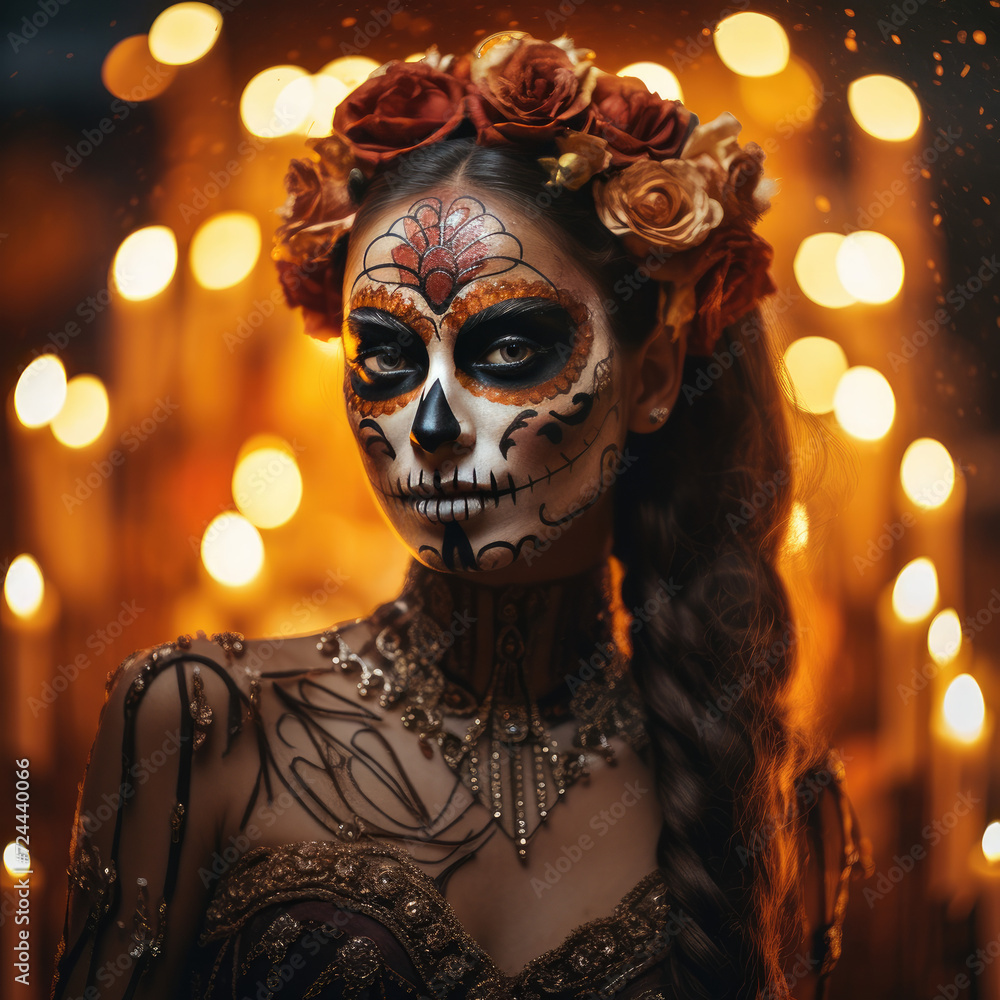 Spooky Elegance: Sugar Skulls in Cinematic Halloween Lighting