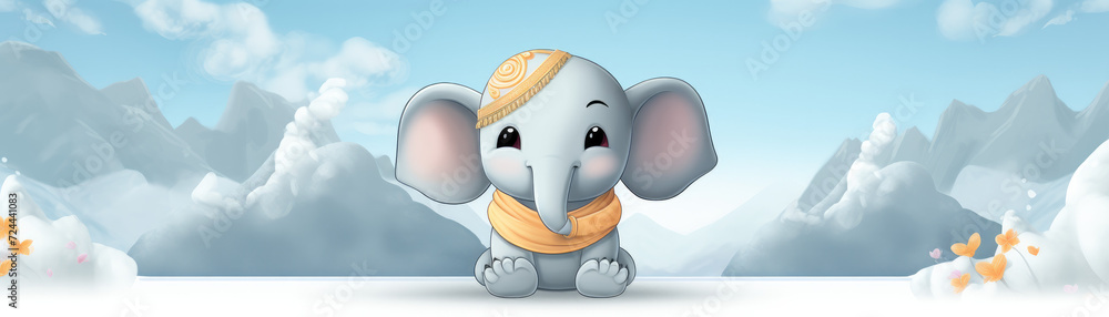 Obraz premium Divine Winter Solitude: Ganesha in a Minimalistic Snowy Scene