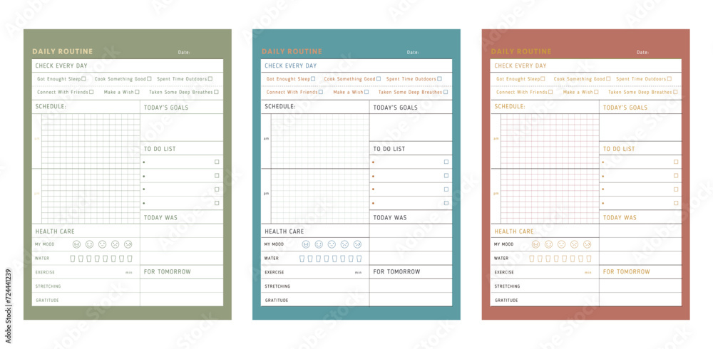 set of 3 Daily Routine planner. (Toy) Minimalist planner template set. Vector illustration. set of 3 Daily Routine planner. (Toy) Minimalist planner template set. Vector illustration.