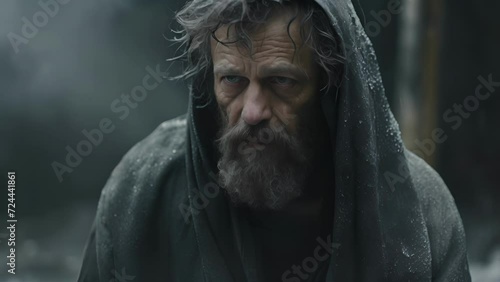 A middleaged homeless man, roughened by a life on the streets and suffering from chronic illness, struggles to access consistent healthcare due to housing instability. photo