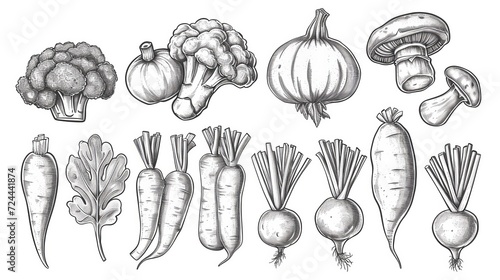 Vintage sketch hand drawn vegetables