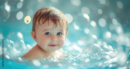 a beautiful cute baby playing in a bathtub