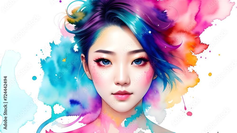 woman with colorful makeup