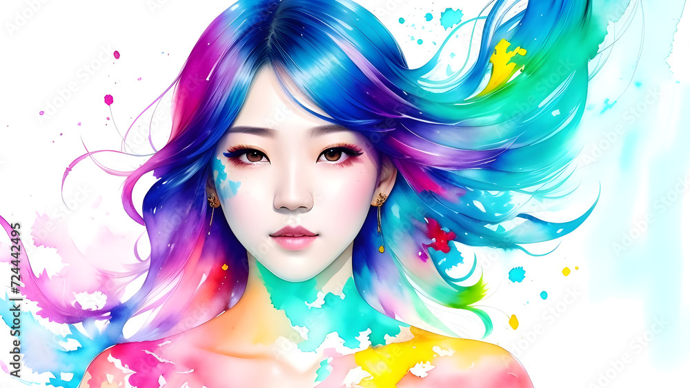woman with colorful makeup and hairstyle