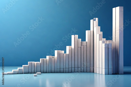 Elevate success visuals. White rising bar chart on blue backdrop signifies business growth, economic prosperity, and investment success. 3D illustration with copy space. 