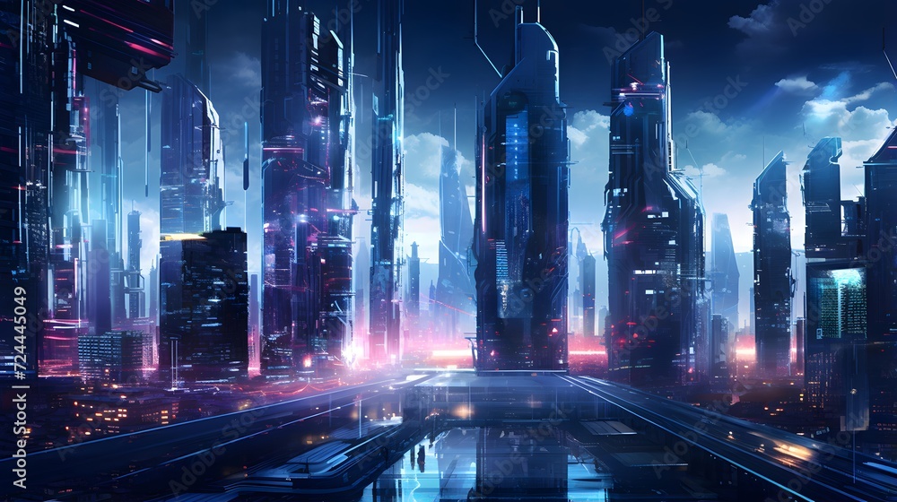 Futuristic city at night. 3d rendering, 3d illustration.