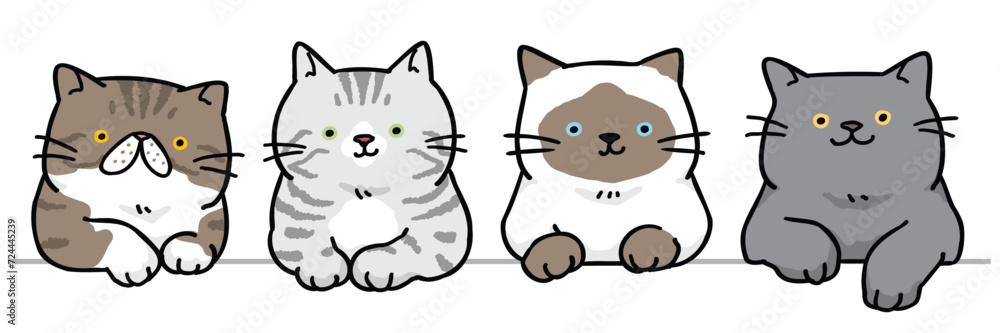Obraz premium Vector Illustration of Cartoon Cat Head Characters on Isolated Background