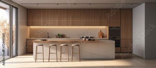 Interior design of kitchen in the modern minimalist concept. Generated AI image