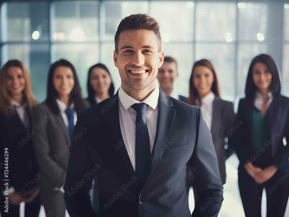 Portrait of a successful businessman, Smiling business team in office with successful leaders and professionals standing together. Portrait of a successful businessman, Smiling business team in office with successful leaders and professionals standing together.