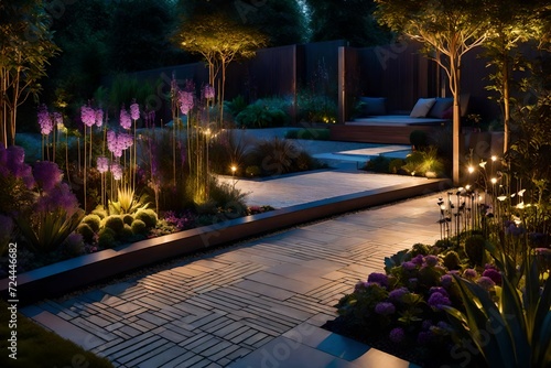Home Front Entrance design with flowers plants and lights, interior Home Garden Design, Decoration © iram