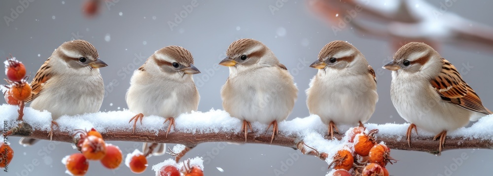 Fototapeta premium sparrow_with_some_winterbreedingsnow_on_the_branch