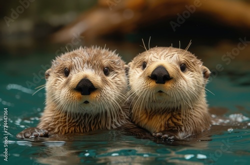 two_sea_otters_floating_on_top_of_the_water