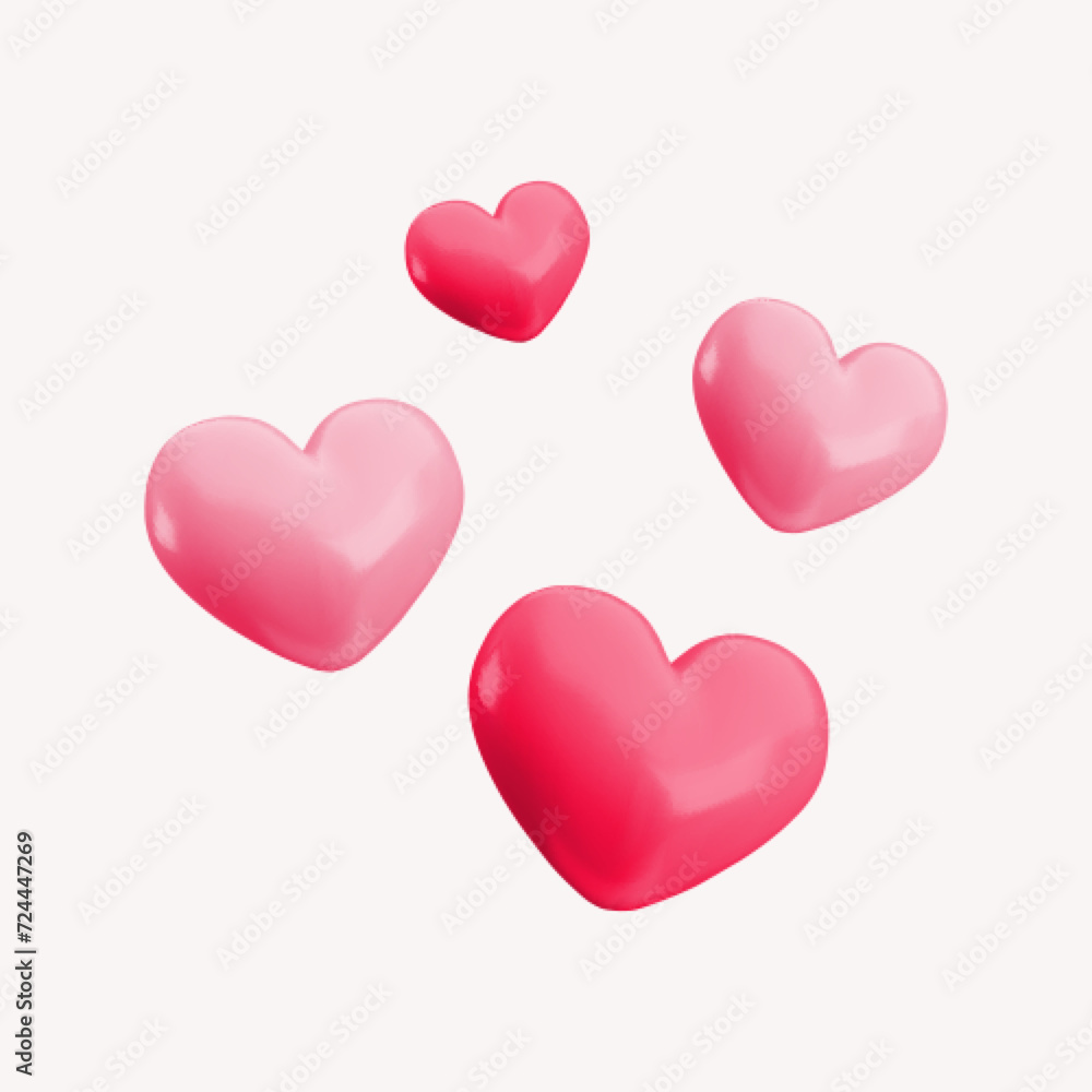 Vector 3d red and pink hearts abstract concept. Cute realistic glossy heart composition on soft pink background. Minimal 3d render love heart illustration for Valentines day, Mothers Day, decoration.