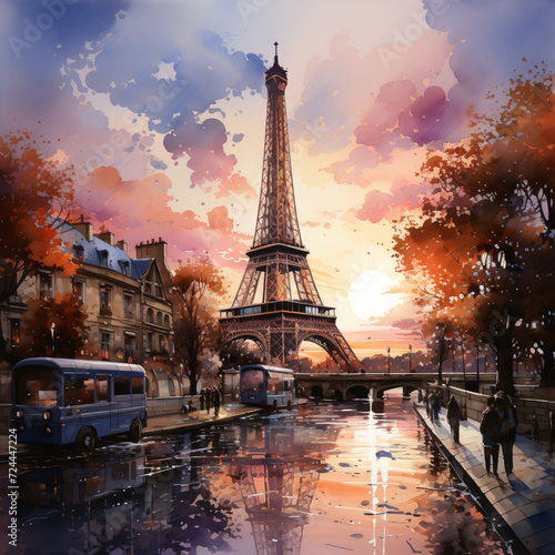 Watercolor of Eiffel Tower Paris © Bondan