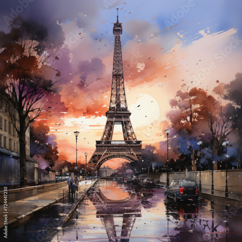 Watercolor of Eiffel Tower Paris