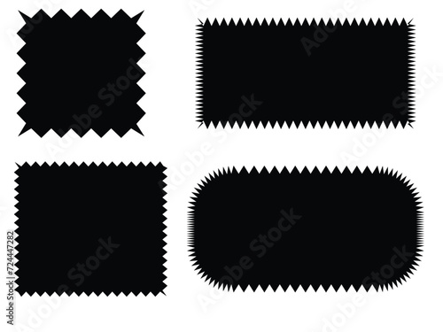 Zig zag edge rectangle shape collection. Jagged rectangular elements set. Black graphic design elements for decoration, banner, poster, template, sticker, badge. Vector.eps10