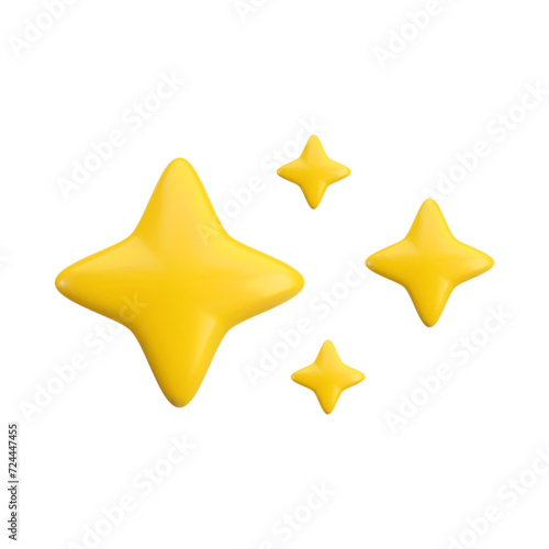 Vector 3d gold sparkle star set on white background. Cute realistic cartoon 3d render  glossy yellow four pointed shining stars concept for magic sparkling decoration  web  game  app  flash symbol.