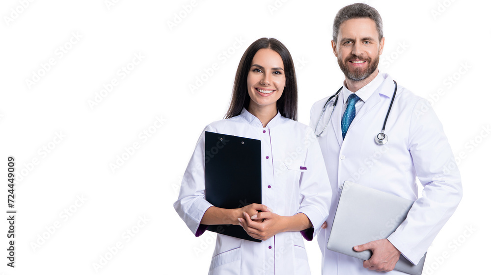 doctor and nurse medical worker in hospital provide medicine and healthcare, copy space - obrazy, fototapety, plakaty 