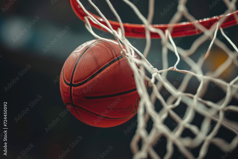 Image of a basketball in the basket